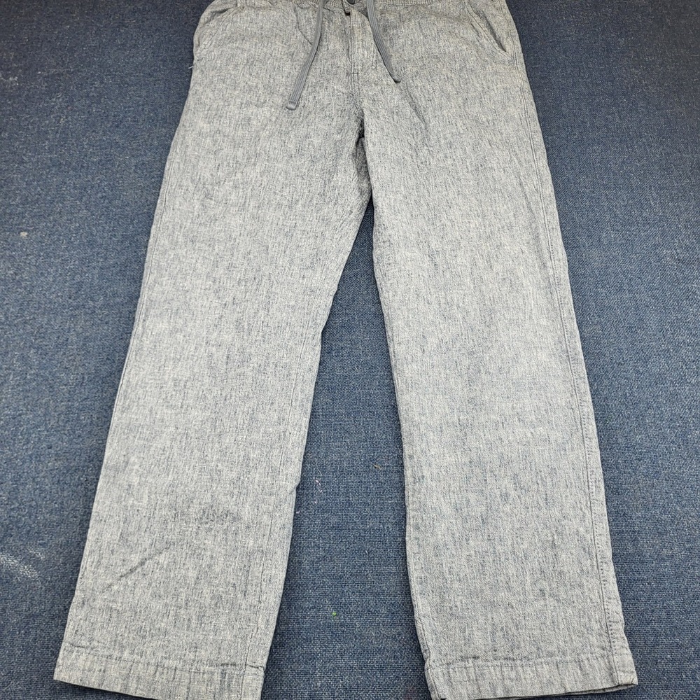 Mutual Weave Mens Medium Blue Cotton Linen Blend Relaxed Straight Leg Pants